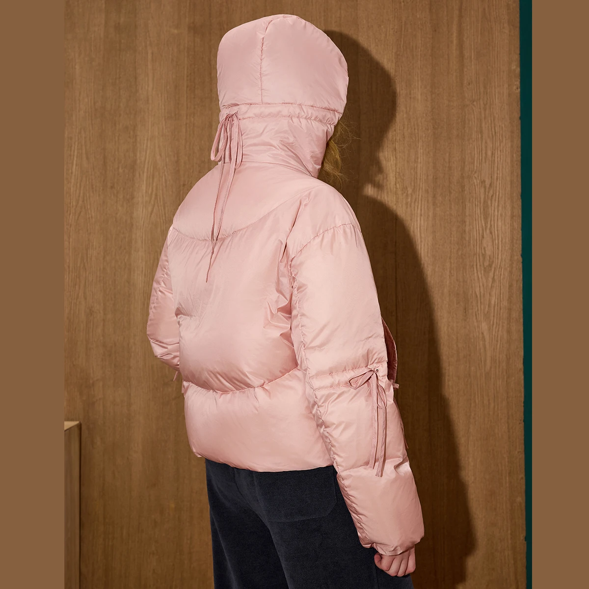 Coolhut Colorblock recoger cintura Puffer invierno 90% abajo Parka recortada nube voluminosa diseño acolchado silueta cálida de gran tamaño