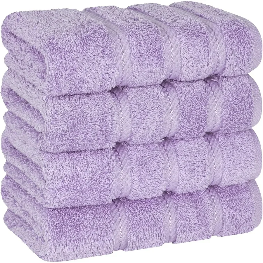 

Luxury 600 GSM 100 Cotton Turkish Hand Towels Set of 4 for Bathroom and Kitchen Use Soft Absorbent Lilac Face Towels with Premi