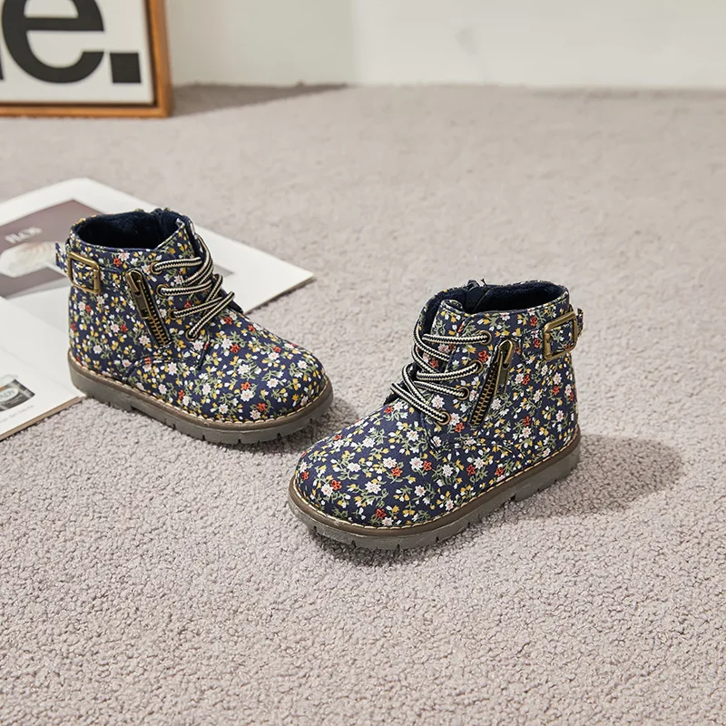 

Winter Fashion Snow Boots for Baby Girls Printed Floral Children's Casual Riding Boots Warm Plush Littls Kids Shoes
