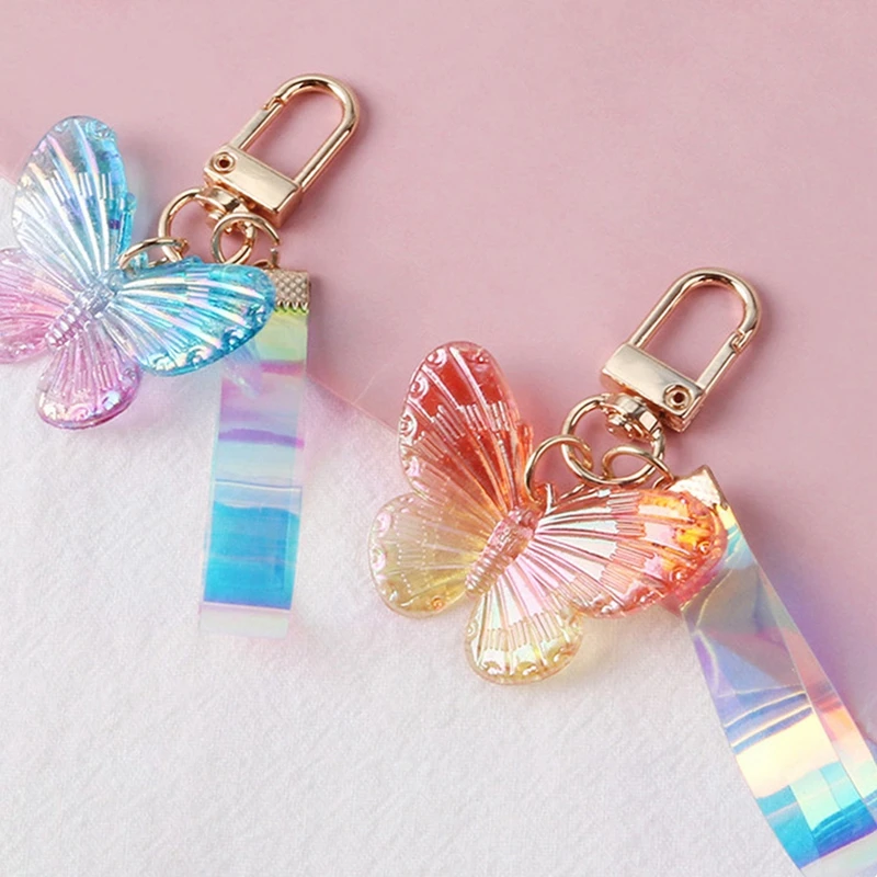 Exquisite Butterfly Acrylic Keychain Stereoscopic Dream Color Butterfly Charms Key Pendant Fashion Bag Ornaments Accessories