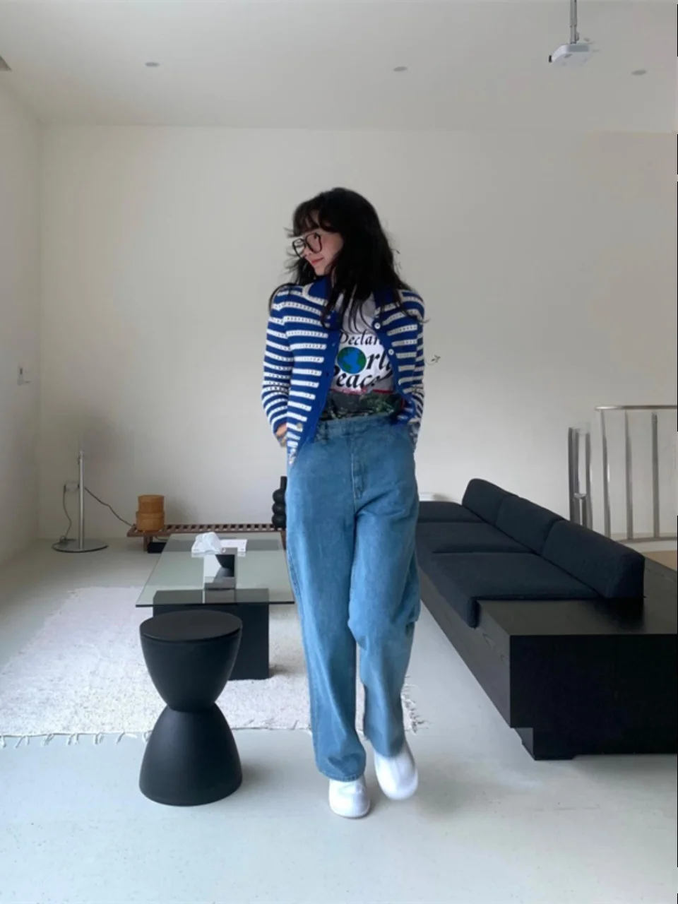 

Overdueflair R Simple Versatile Light Colored Loose mid Waist Jeans Dongda Gate l Waist Straight Leg Pants Universal Se...