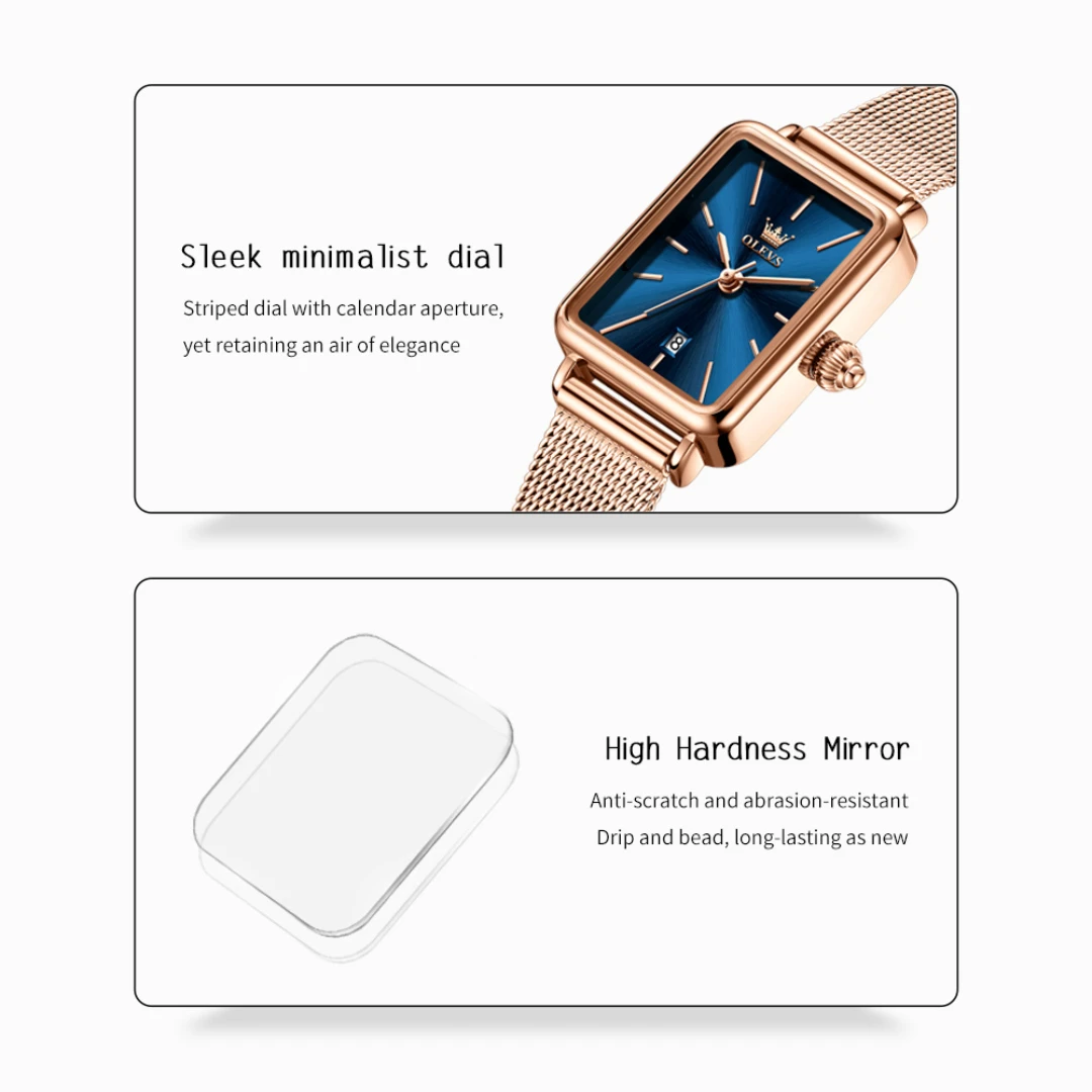 ساعة OLEVS 3692 كوارتز عصرية هدية من الفولاذ المقاوم للصدأ وحزام ساعة يد مربع الشكل وتقويم #6