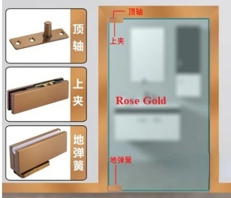 

Floor Closer Spring Single Glass Door Patch Fitting Top Pivot Hinge Clamp Hardware Kit Brush Matte Black Rose Gold