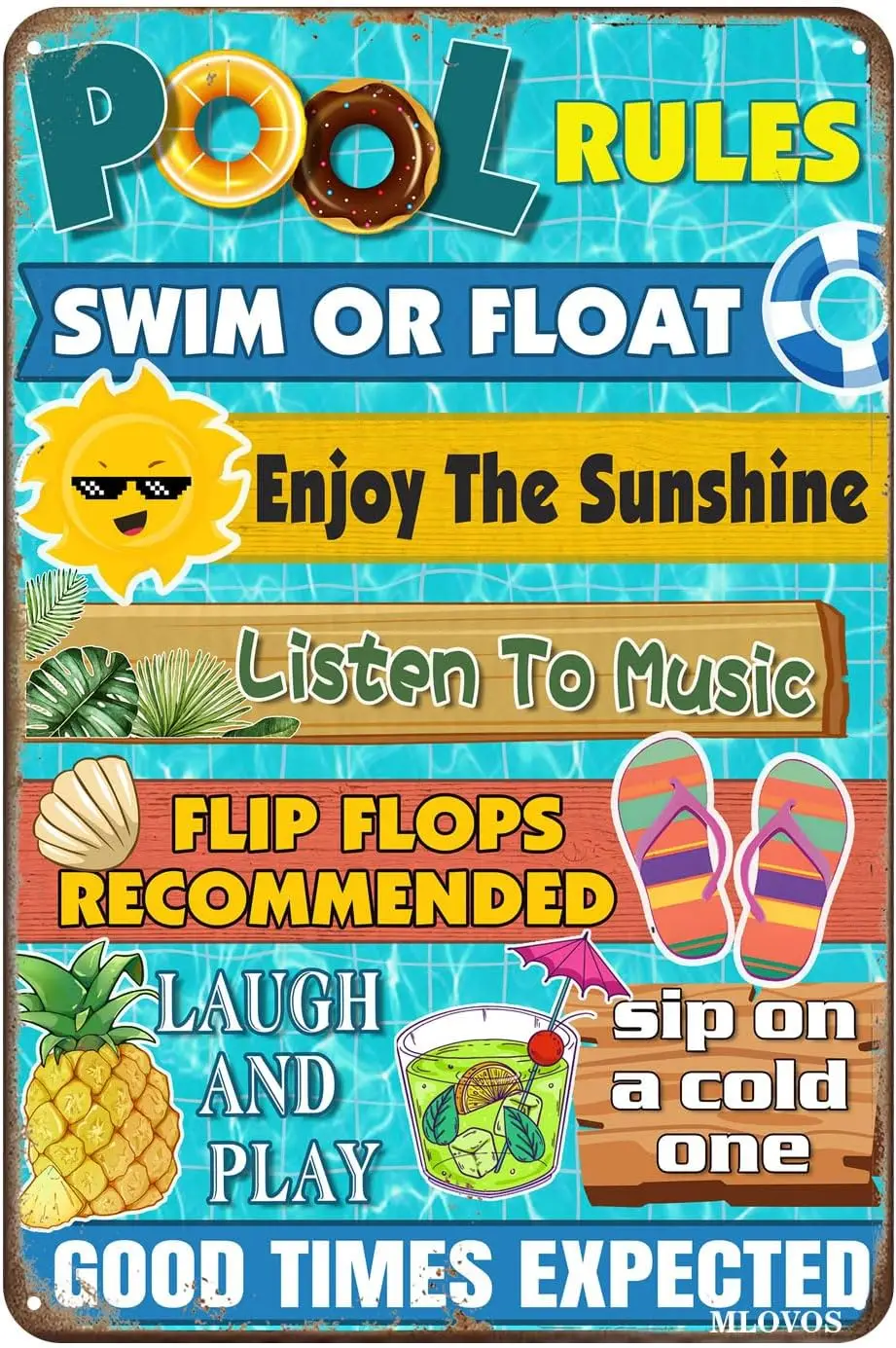 1p,Metal Pool Decor - Rules Sign for Beach, Home, Bar, Deck & Backyard - 12x8 Inches