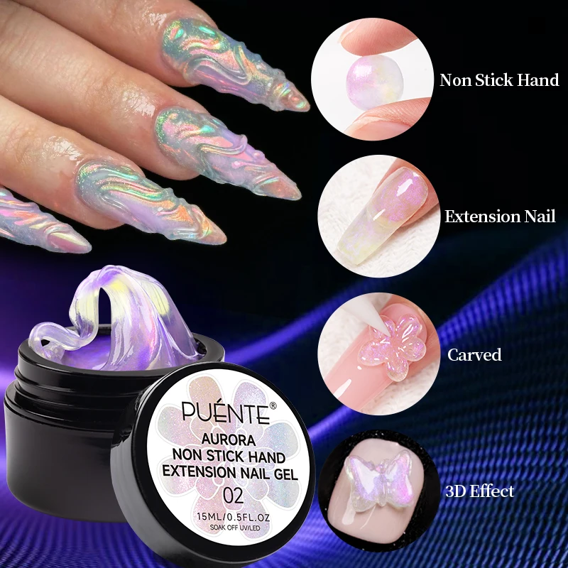 PUENTE 15ML Aurora antiadhésif Extension de main Gel pour ongles constructeur solide Gel pour ongles 3D sculpture fleur tremper UV Gel pour Nail Art