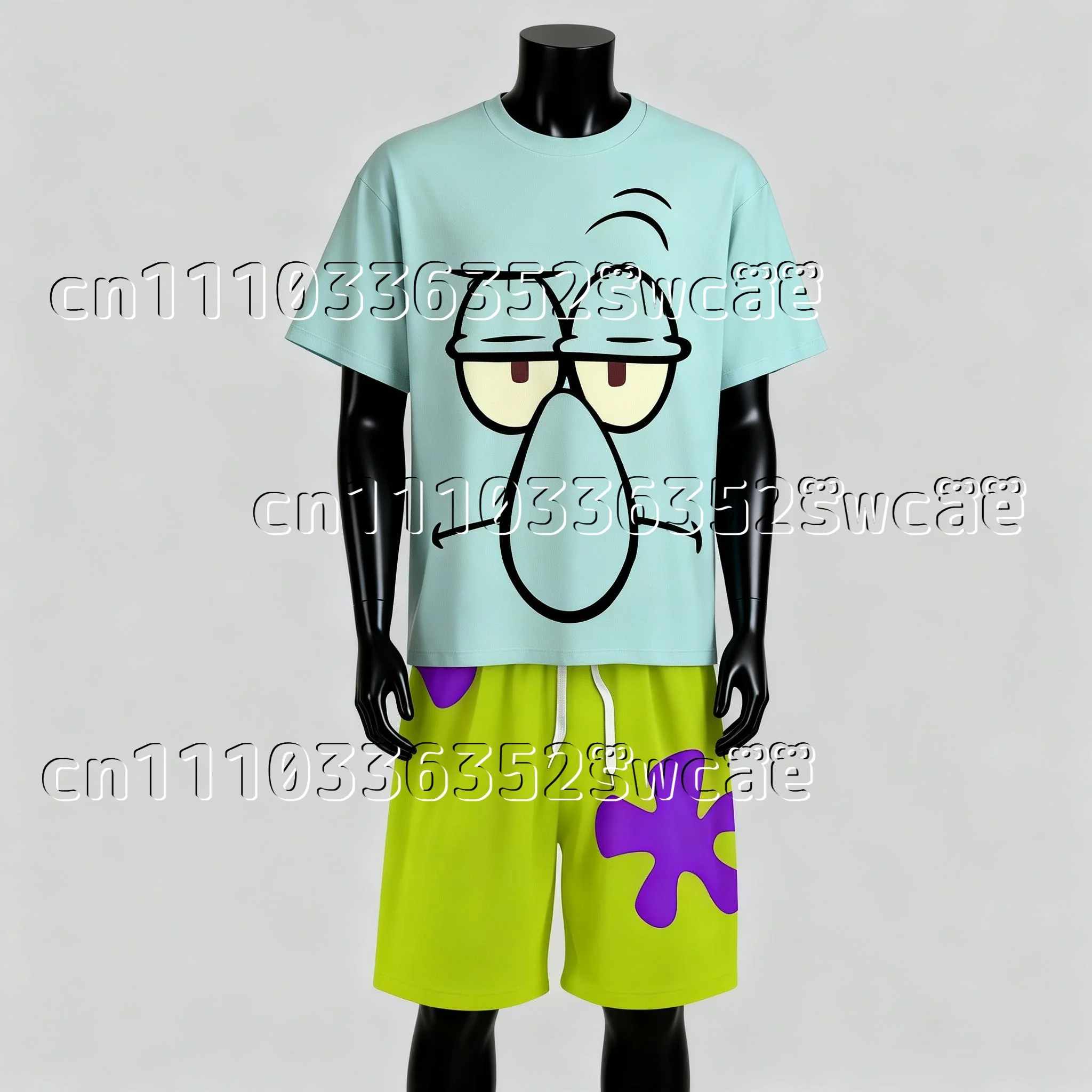 Potdemiel Brand SpongeBob SquarePants Octopus Themed Pajamas Summer T-shirt Shorts Set Suitable for Adult Families To Match 2026