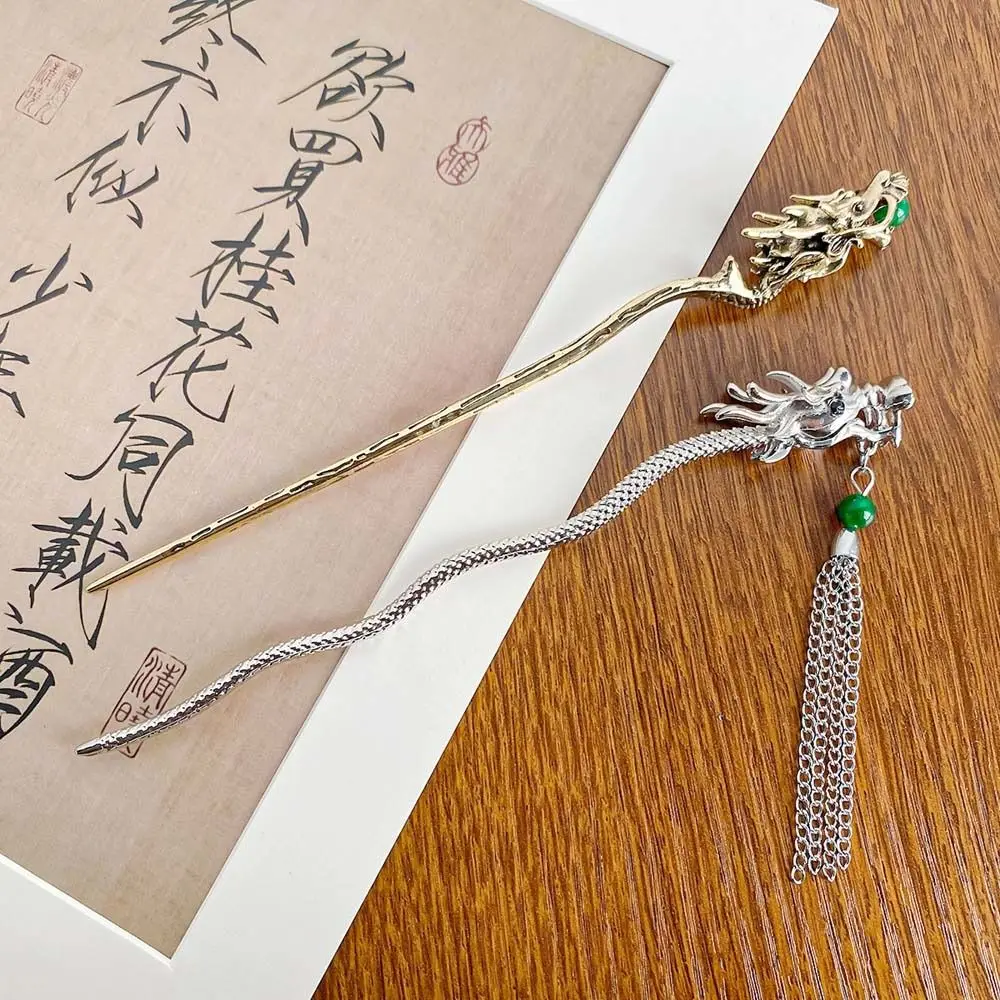 Beaded Dragon Hair Stick Wave Shape Headwear Hanfu Tassel Hairpin Ponytail Clip Hair Fork Chinese Style Hair Clip Female/Girls