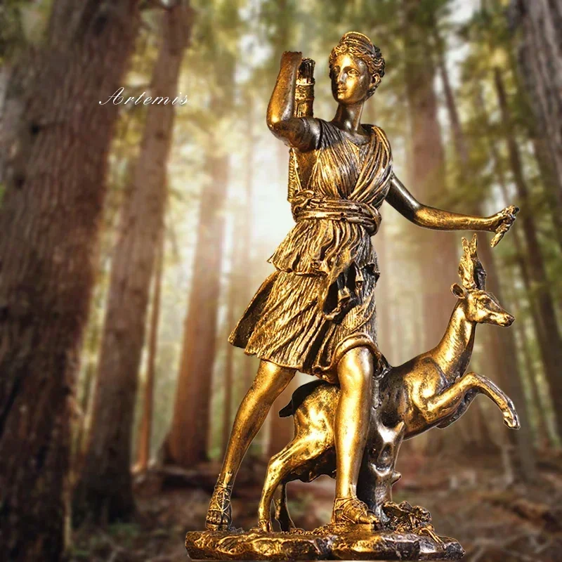 Ancient Greek hunting and moon Goddess resin sculpture Resin Sculpture People Ornaments Vintage home decoration accessories