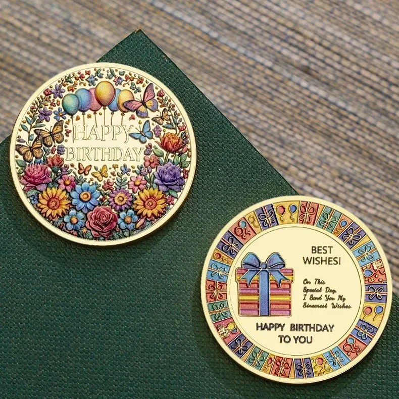 عملة تذكارية لعيد الميلاد السعيد مطلية بالذهب، عملات معدنية ملونة قابلة للجمع، هدايا عيد ميلاد للأصدقاء