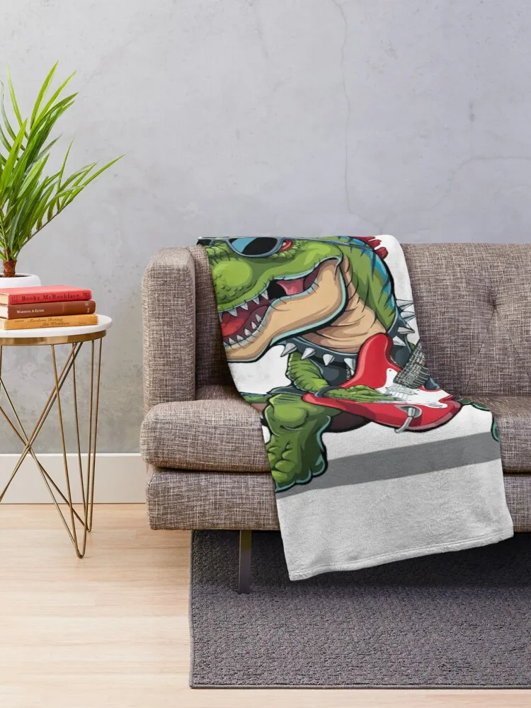 Cute Punk Dinosaur, Rock'n Roll Goth Dino, Guitar Band Funny Throw Blanket Decorative Sofas sofa bed Heavy Hairy Blankets