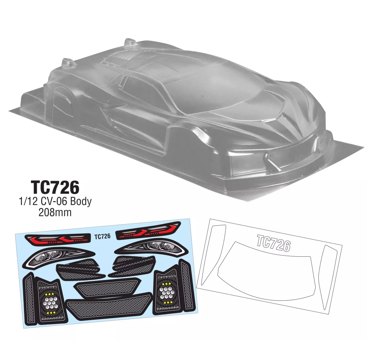 

TC726 Корпус гоночного радиоуправляемого автомобиля 1/12 (колесная база 8 мм) с заднем крылом