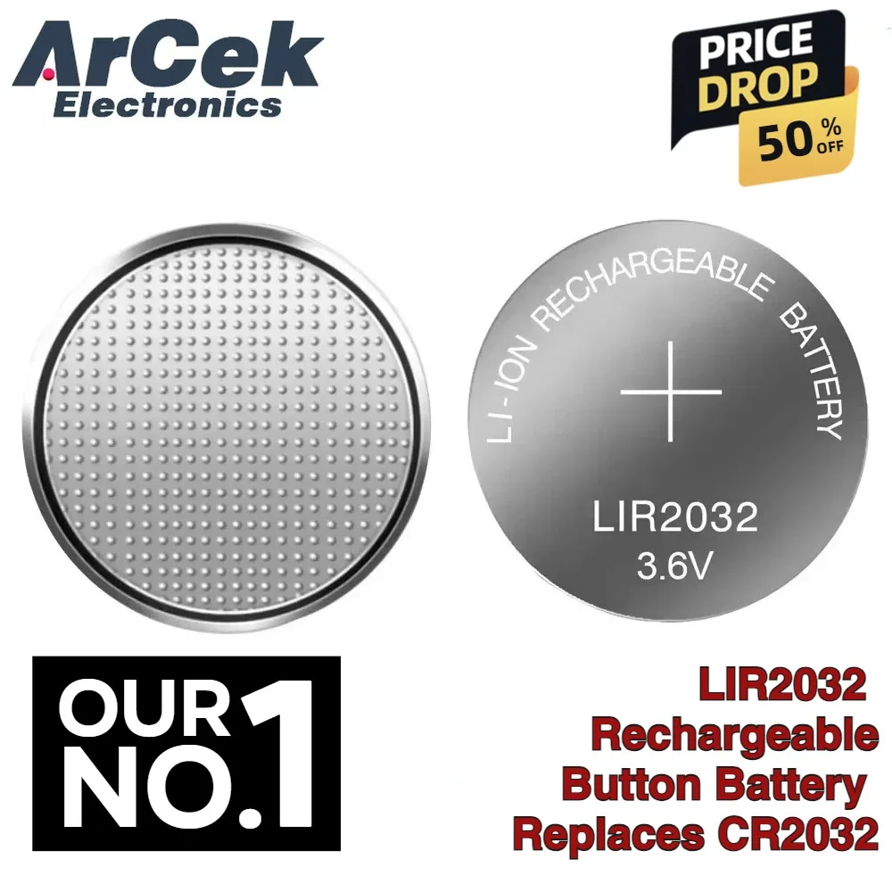 

3.6V 40mah LIR2032 LIR 2032 Lithium Rechargeable Battery for Remote Control Watch Computer Motherboard Button Cell CR2032