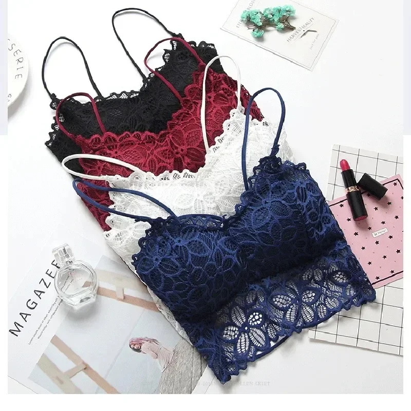 Women Push Up Sexy Lace Bra Crop Top Elastic Bralette Underwear Lingerie Full Cup Cross Cut Hollow Suspender Beautiful Back