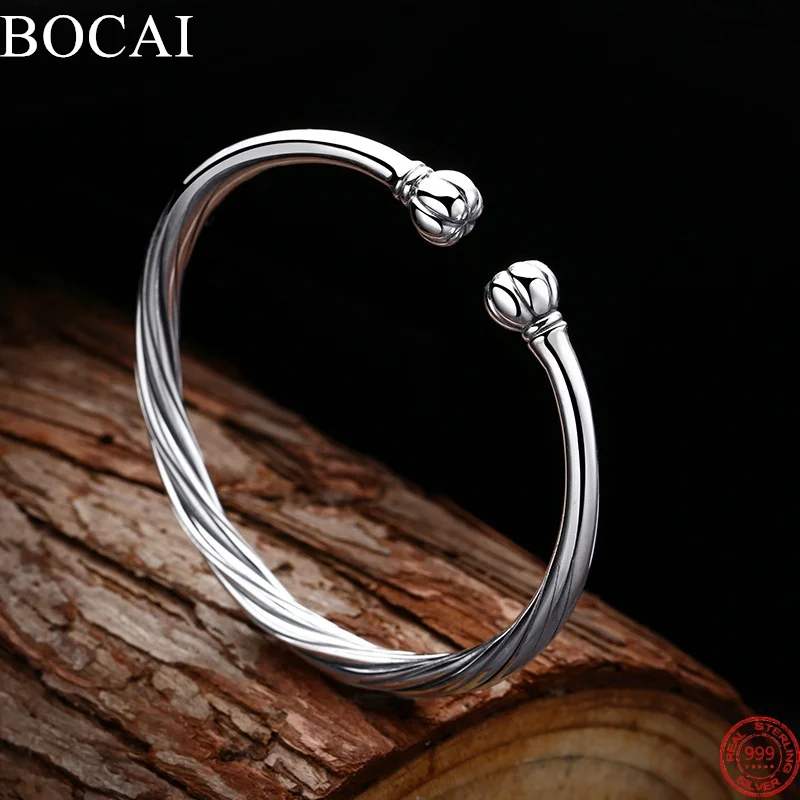 

BOCAI S999 Sterling Silver Charms Bracelets for Women Men New Fashion Twisted Pattern Twists-bangle Simple Jewelry Free Shipping