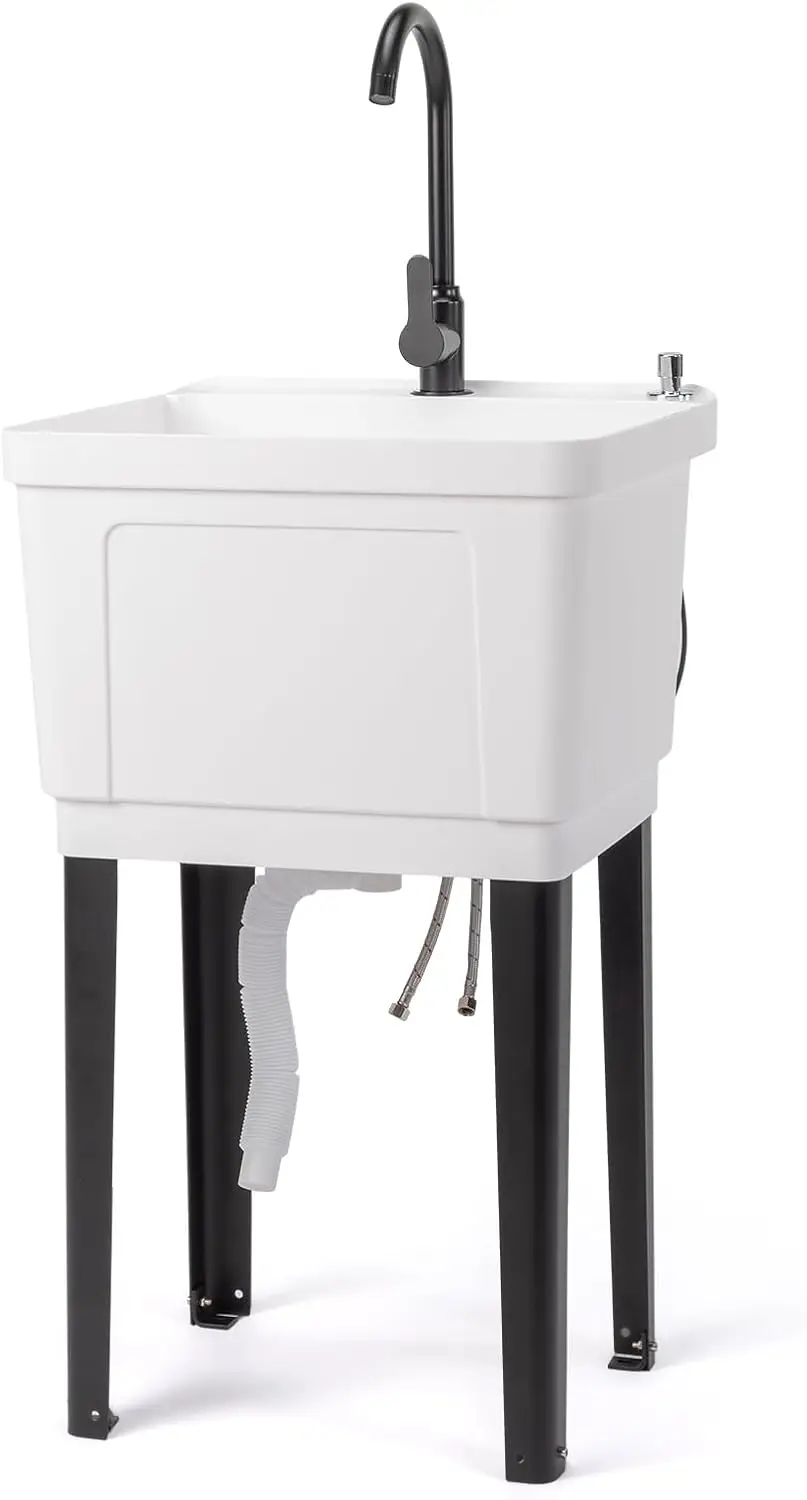 

13-Gallon Utility Sink Laundry Tub for Washing Room, Freestanding Utility Sink with Stainless Steel Faucet