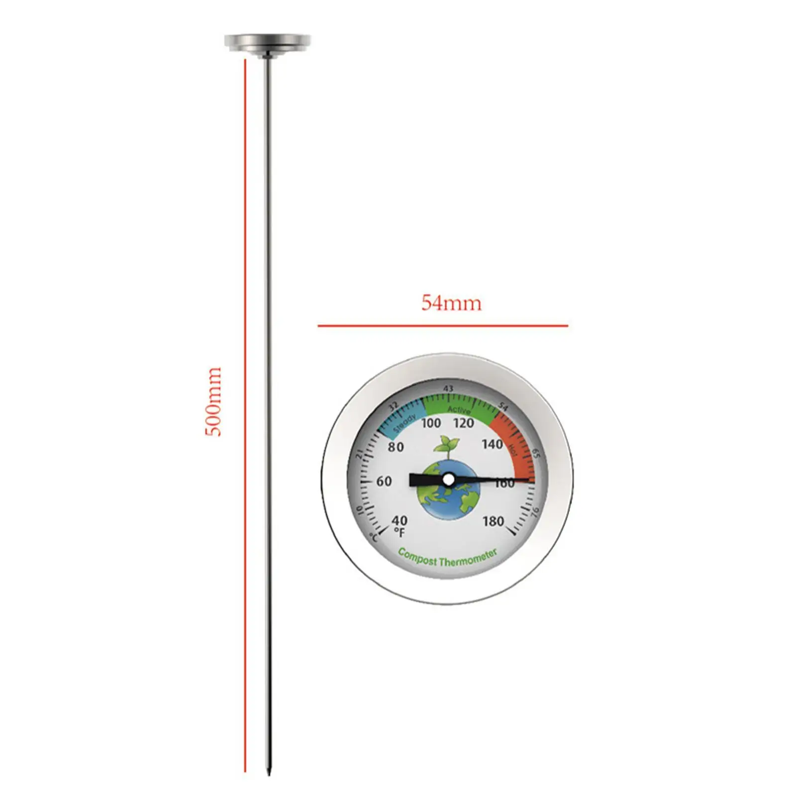 Compost Soil Thermometer Stainless Steel Fahrenheit and Celsius Professional for Soil Composting Outdoor Planting