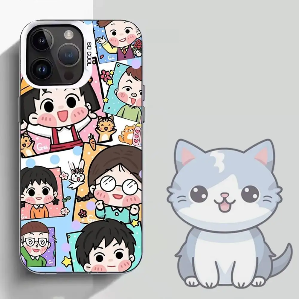 أنيمي كارتون C-Chibi M-Maruko جراب هاتف آيفون 16,15,14,13,12,11,Mini,Pro,SE,MAX غطاء أبيض غير لامع مقاوم للصدمات