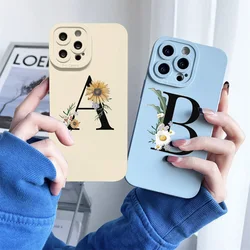 Colors Name Initial Letter Phone Case For iPhone 13 Pro Max 14 12 11 XR XS 7 8 Plus SE20 Retro Yellow Flower Soft TPU Back Cover