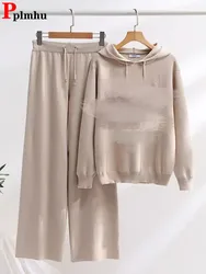 Ensemble pull à capuche et pantalon droit taille haute pour femmes, tricots décontractés, coréen, avec PVD, nouveau, 2 pièces