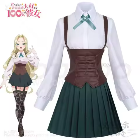 Anime 100 Kanojo Yoshimoto Cosplay Utsukushisugi Costume JK School Uniform Dress Mimimi Wig For Girls Woman Halloween