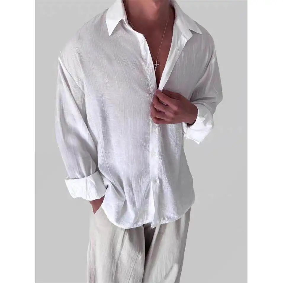 

Men's Long Sleeve Linen Sun Protection Shirt Thin Breathable Casual Workwear Pure Color American Retro Style Citywalk Shirt