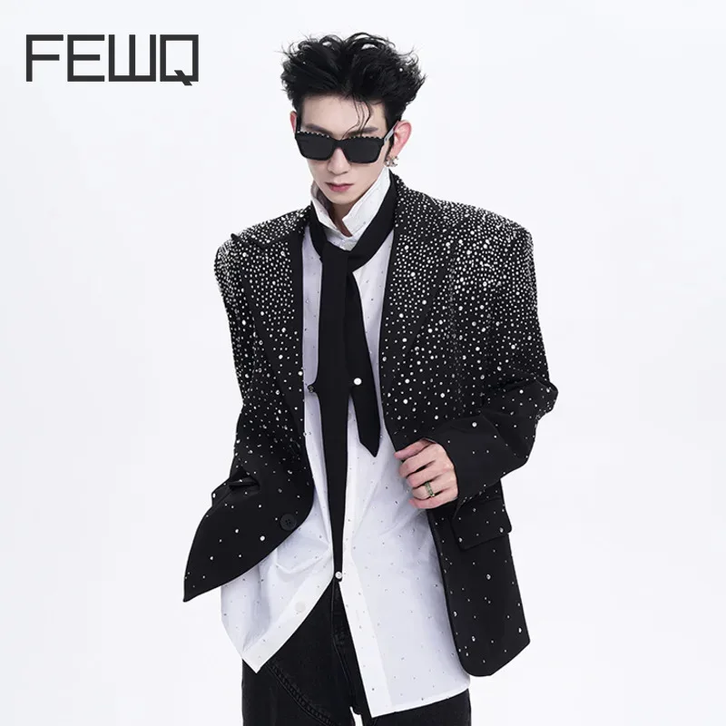 FEWQ Men Suit Jacket Ironed Ablazely Adornment 2024 New Niche Design Casual Male Blazers Turn-down Men Clothing Designer 24Y122