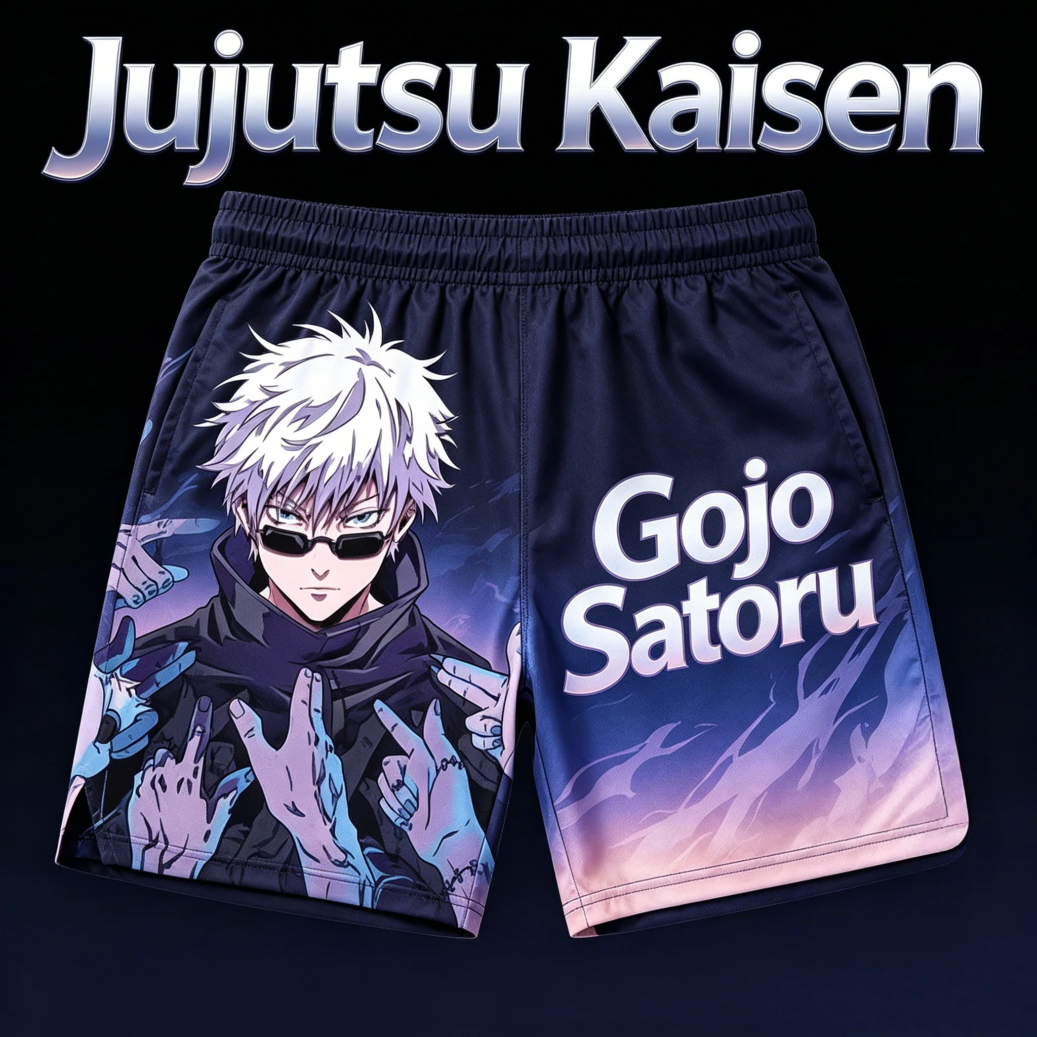 2026 Summer Jujutsu Kaisen Gojo Satoru Full Print Quick Dry Sports Shorts, Anime Character Graphic Gradient Purple Mesh Shorts
