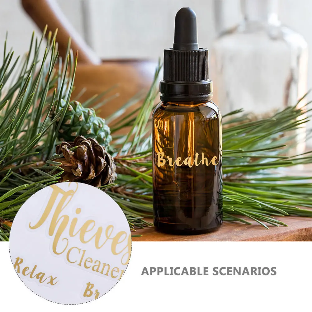 

8 Sheets Essential Oil Bottle Labels Gold Letter Stickers Waterproof Self Adhesive Easy Remove Roller Tags Oil Bottle Stickers