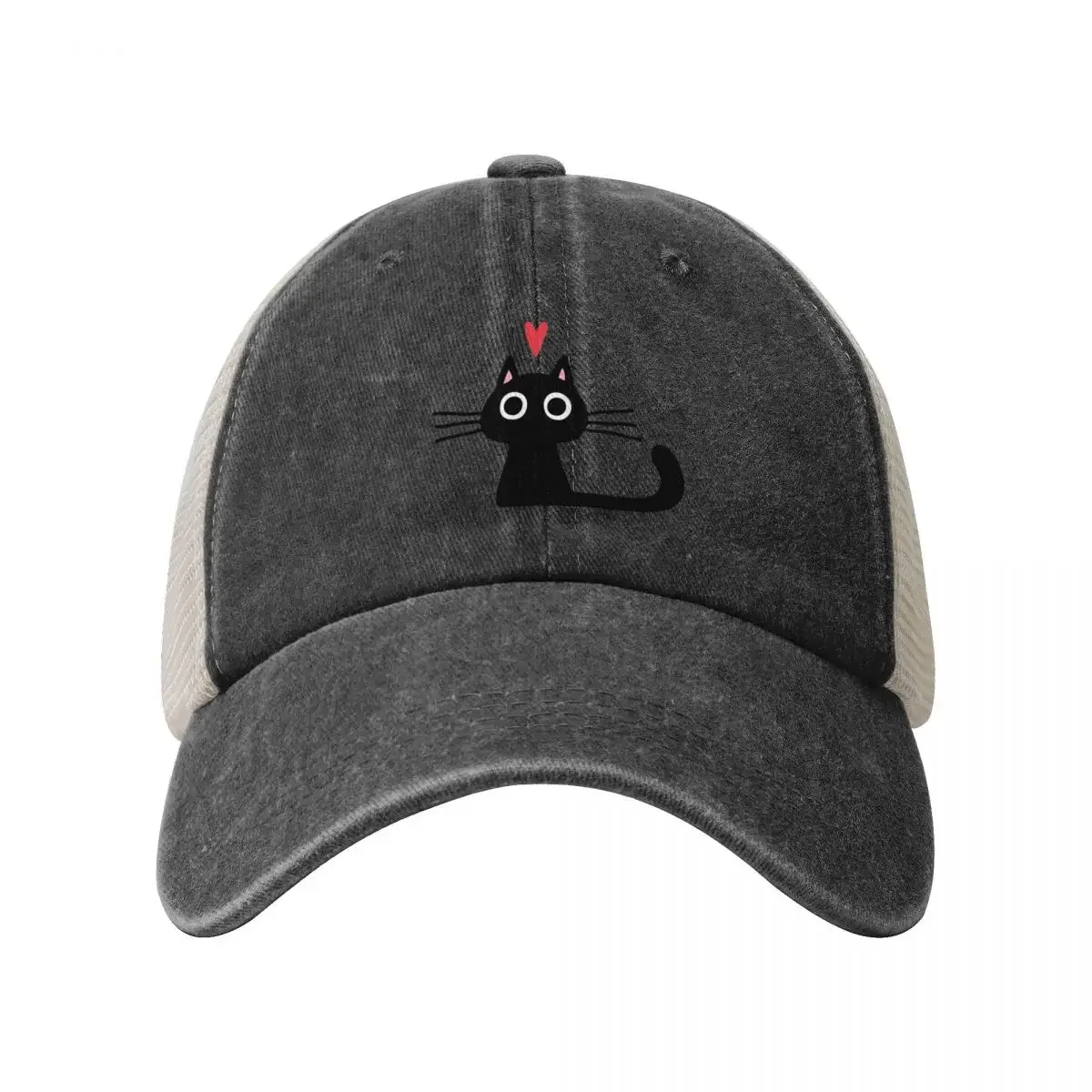 Cute Black Cat with Heart Kitten Valentine Baseball Cap Military Cap Man Sunscreen Caps For Women Men's