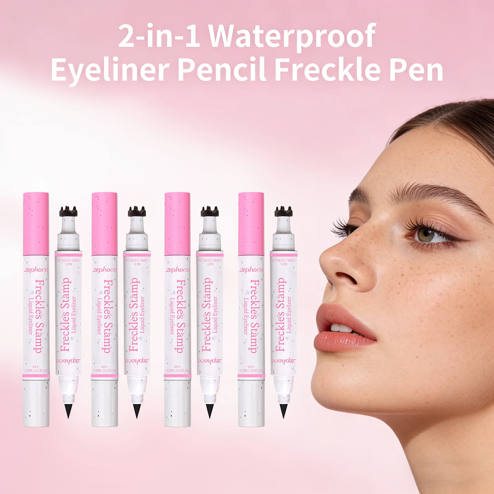 Delineador de Ojos 2 en 1 y Delineador de Pecas, Resistente al Agua y al Sudor, de Larga Duración, Sello de Pecas de Secado Rápido, Maquillaje de Ojos Natural