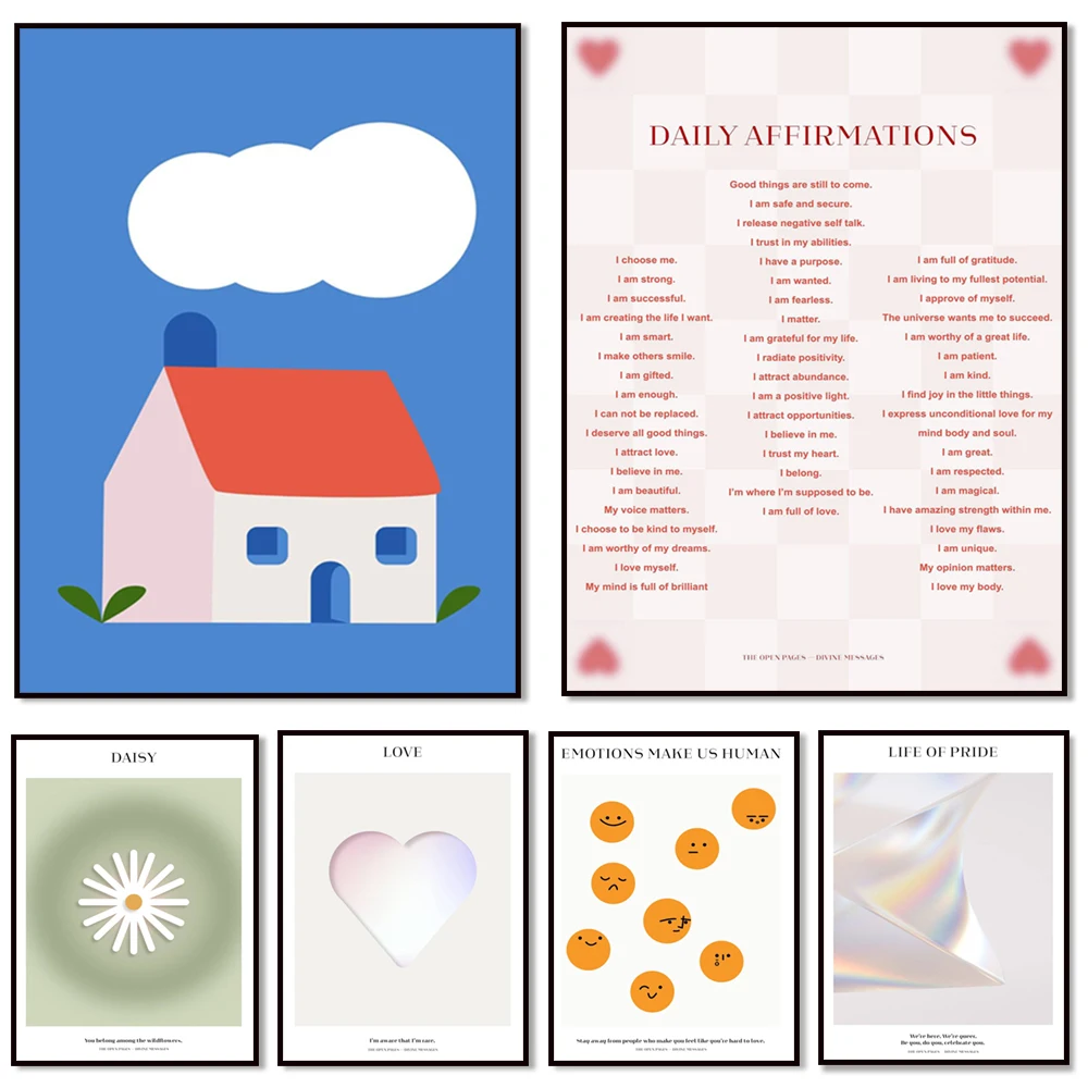 

Magic star and rainbow, tulips, love wall art, daily affirmations, moon poster, green daisy, gradient vintage eclectic printable