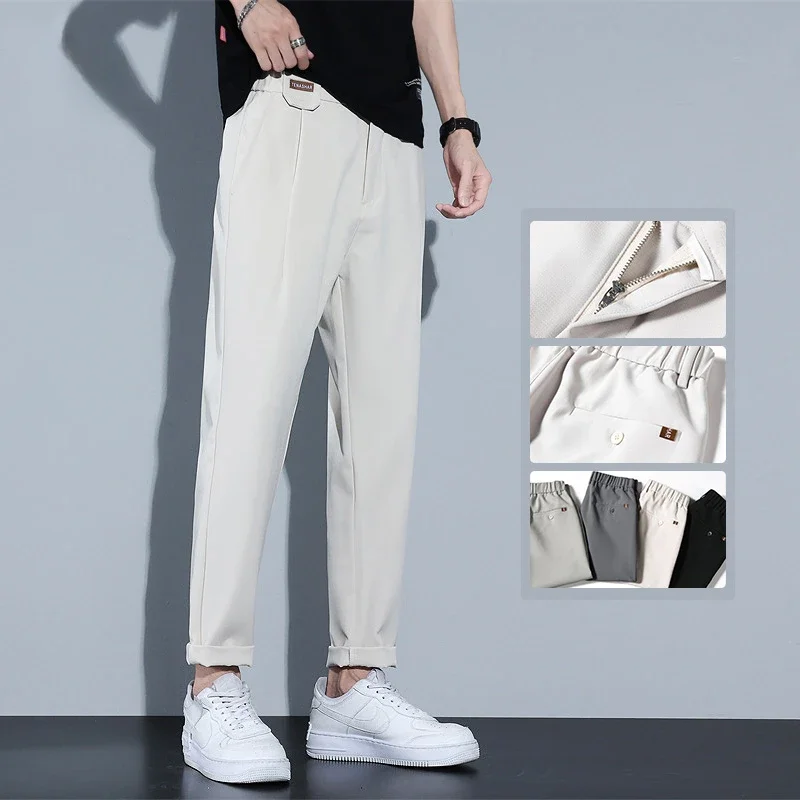 Spring Summer High-Quality Brand Business Suit Pants Men Pendulous Smooth Solid Casual Straight Full Office Formal Trousers Male