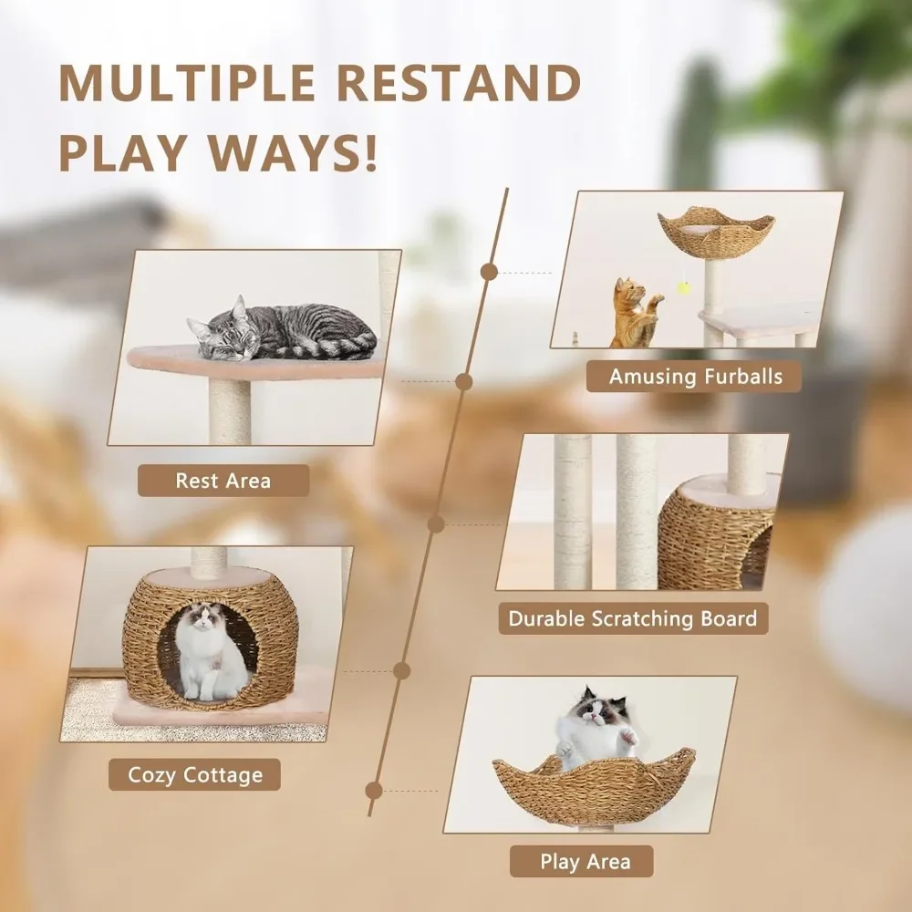 Árbol para gatos, torre para gatos pequeña, árbol para gatos moderno para gatos gatitos de interior, poste rascador de sisal natural incluido | |