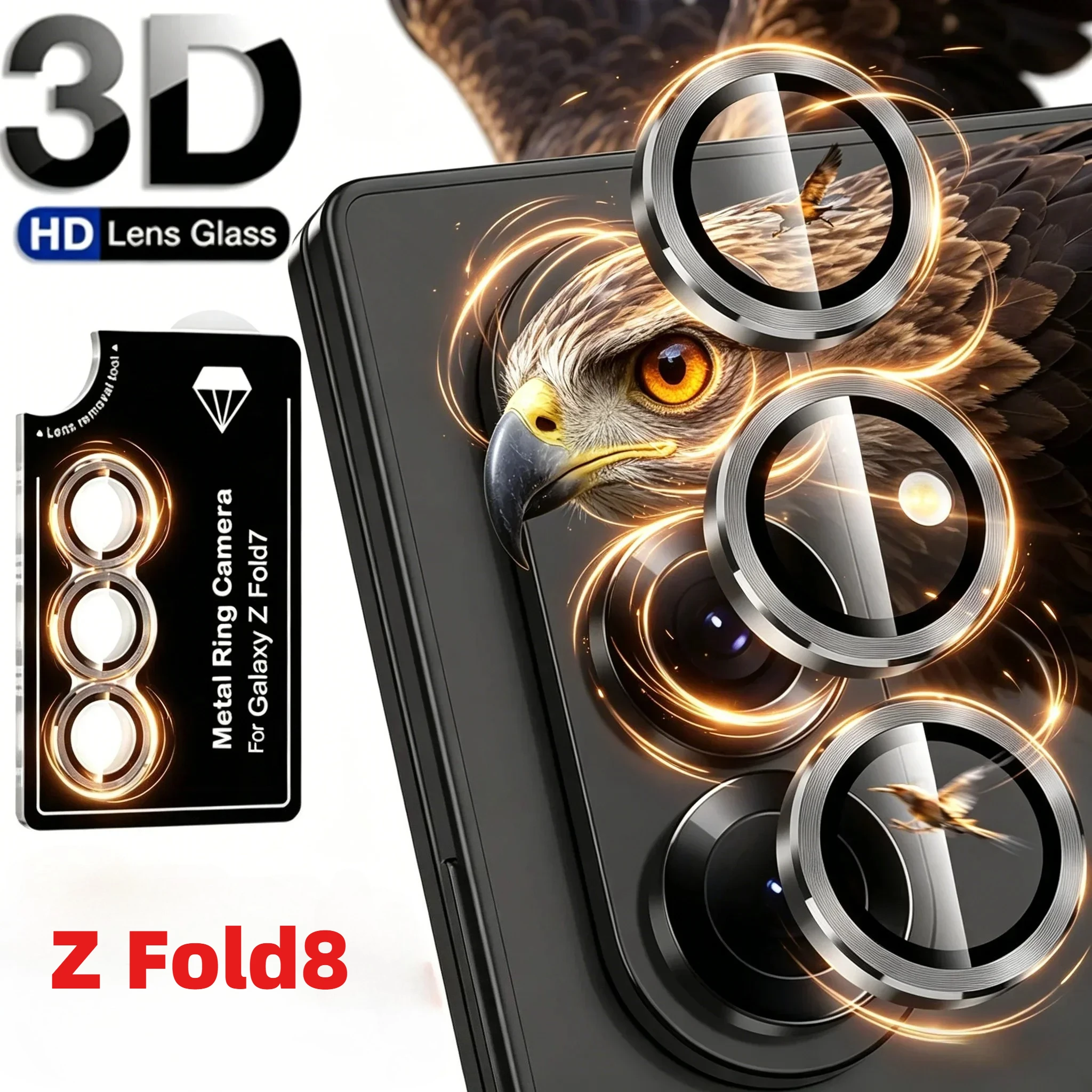 Gold Color Metal Alloy Ring Tempered Glass Camera Protector For Samsung Galaxy Z Fold/Flip 8 Ultra 7 6 9H Anti‑Scratch Lens Cap