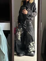 Pantalones Anchos de Mezclilla Negros con Estampado Extra Grande, Estilo Americano, Moda Nueva, Y2K, Harajuku, Hip Hop, Populares, Casuales, Joker