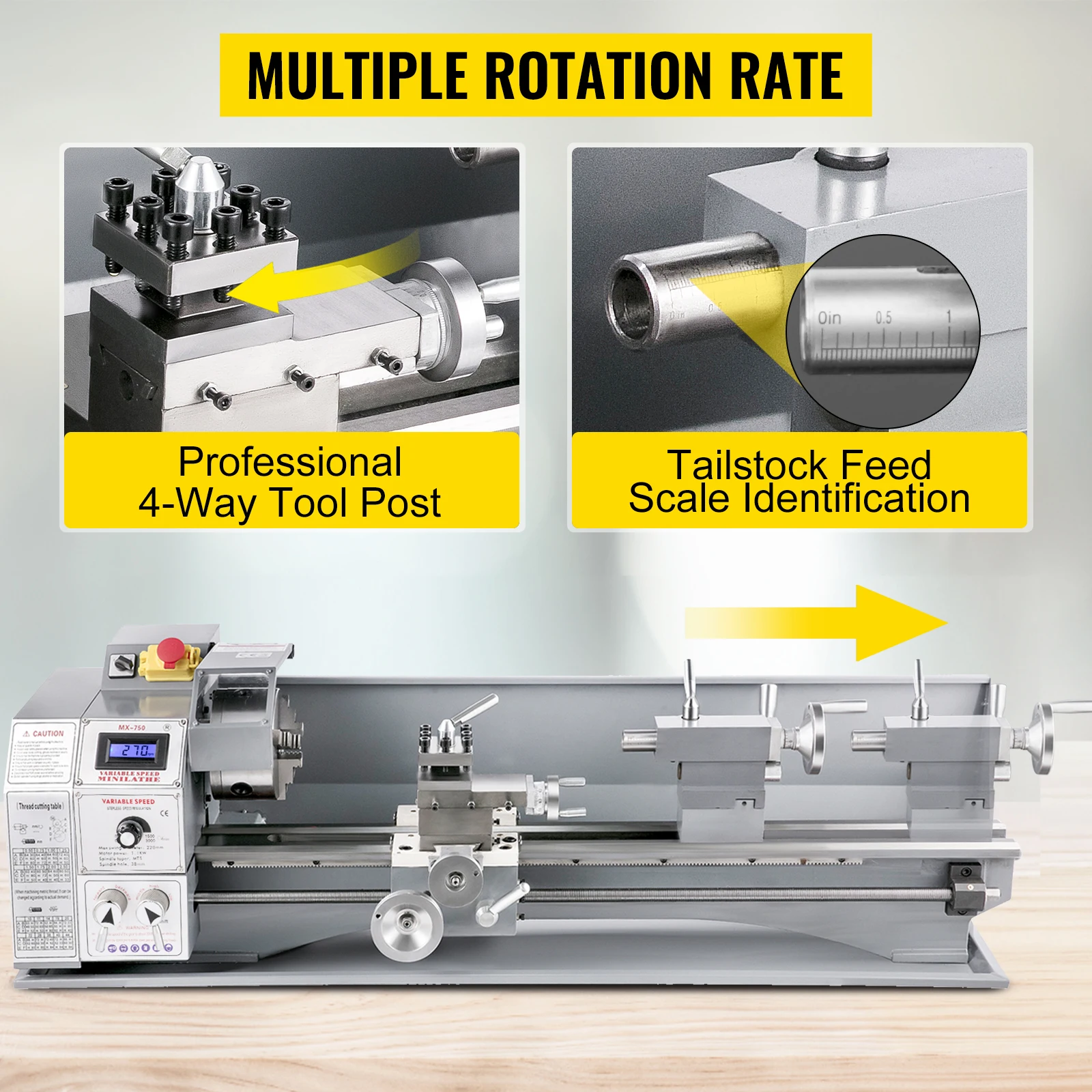 VEVOR Metal Lathe Variable Speed 1100W 750W 650W 550W Lathe 220V 110V For Precision Counter Face Turning Driling Making Threads