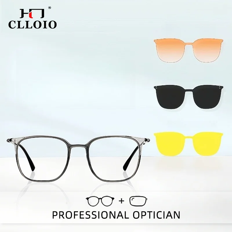 CLLOIO Fashion Magnetic Polarized Clip On Anti Blue Light Reading Glasses TR90 Square Myopia Glasses Custom Prescription Eyewear