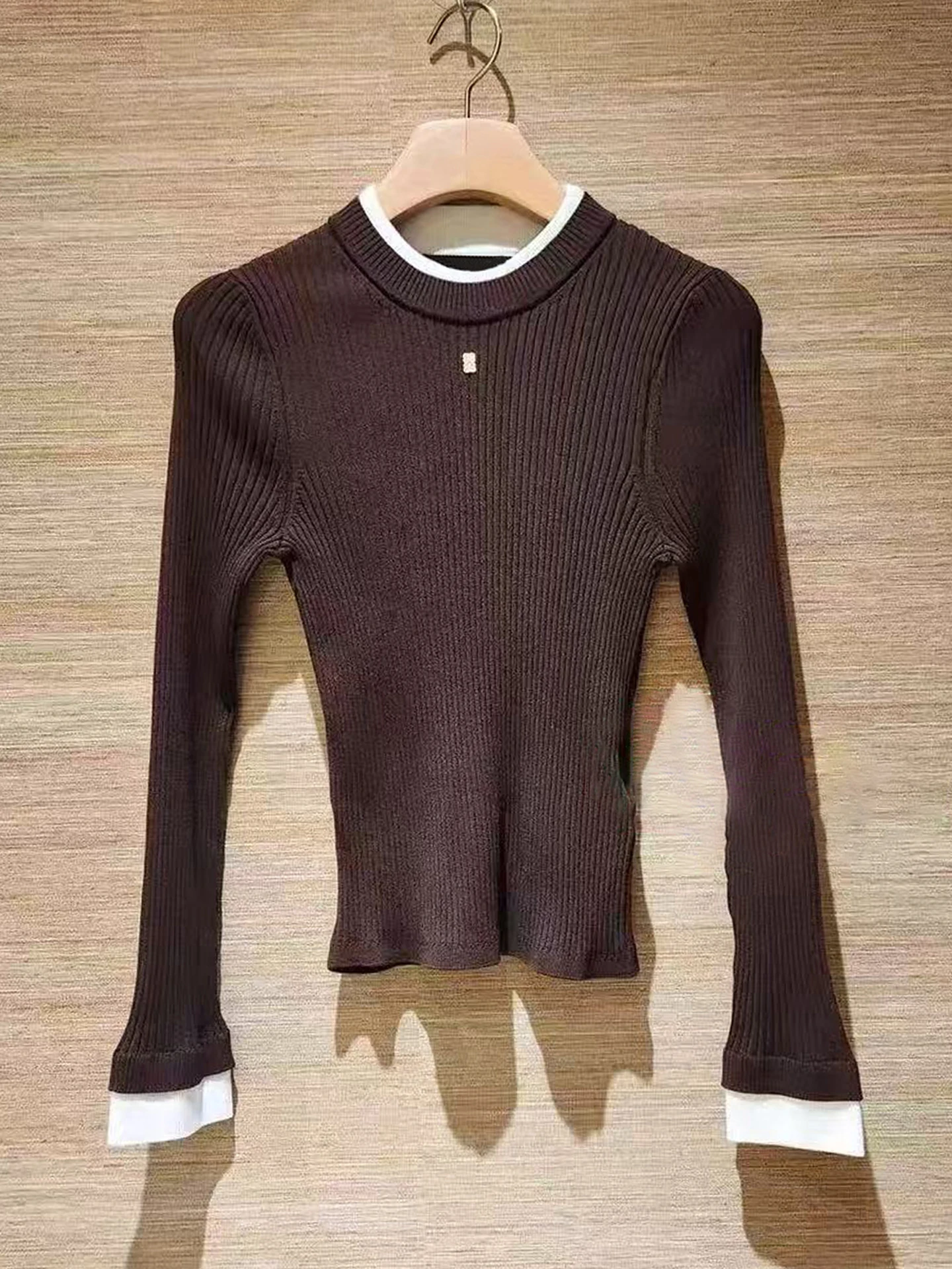 Top de punto adeazante y efectivo, moda femenina otoño 2025, nuevo estilo de dos piezas, manga larga, cuello redondo, largo...