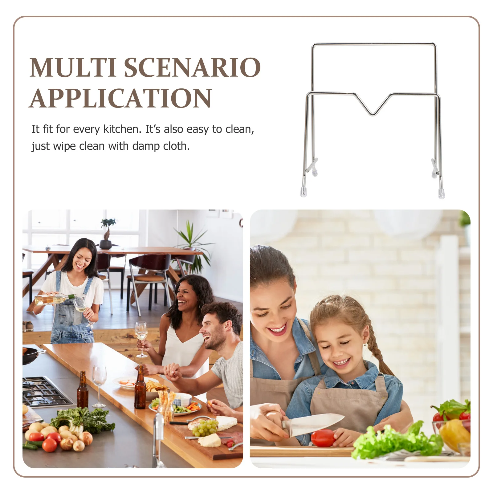 

2pcs Stainless Steel Cutting Board Rack Multi-Function Pot Cover Storage Stand Non-Slip Kitchen Organizer Chopping Board Holder