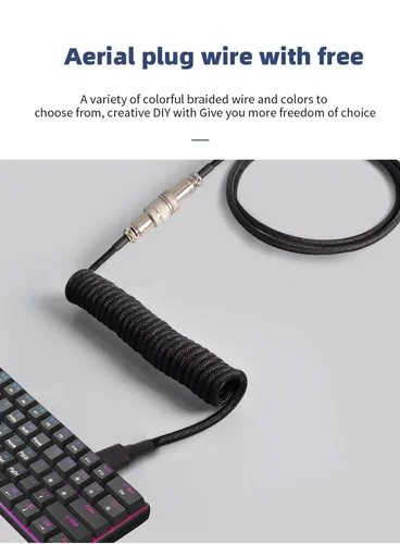 Imagen 2 del producto Puerto USB tipo C, cable enrollable de aviador para computadoras de juegos y de escritorio Cable en espiral de teclado mecánico