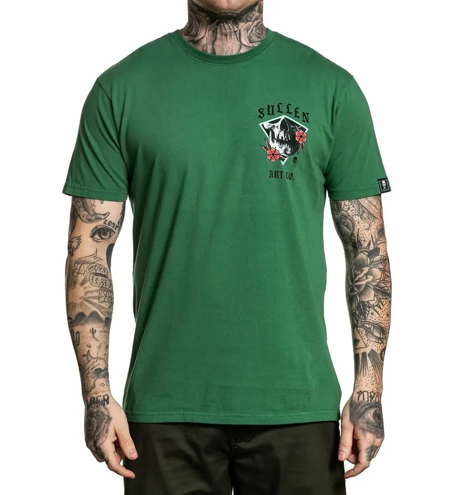 Sullen Chris Rigoni Skull Tattoo Art Flowers Green Retro Urban T Shirt SCM2758