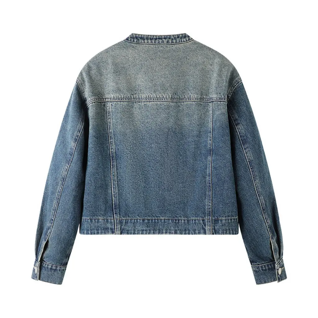 

Women's Long Sleeve Denim Coat Straight Collar Short Jacket Elegant Top for Autumn
