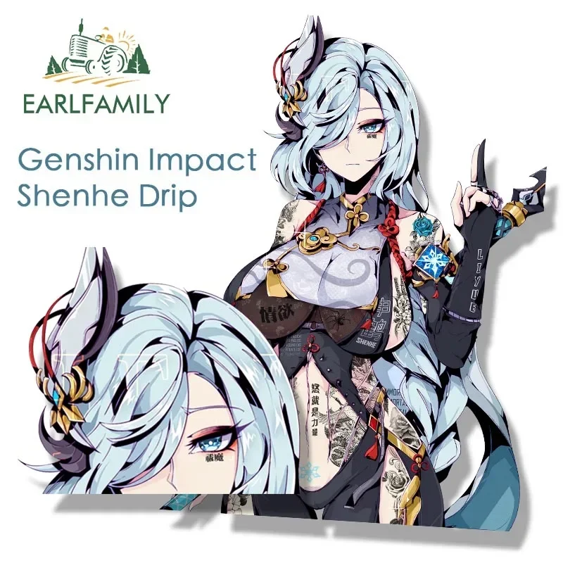 EARLFAMILY Street Punk Shenhe Peeker Car Sticker Anime Genshin Impact Waifu Fanart Decal JDM Cartoon Peek Girl Stickers