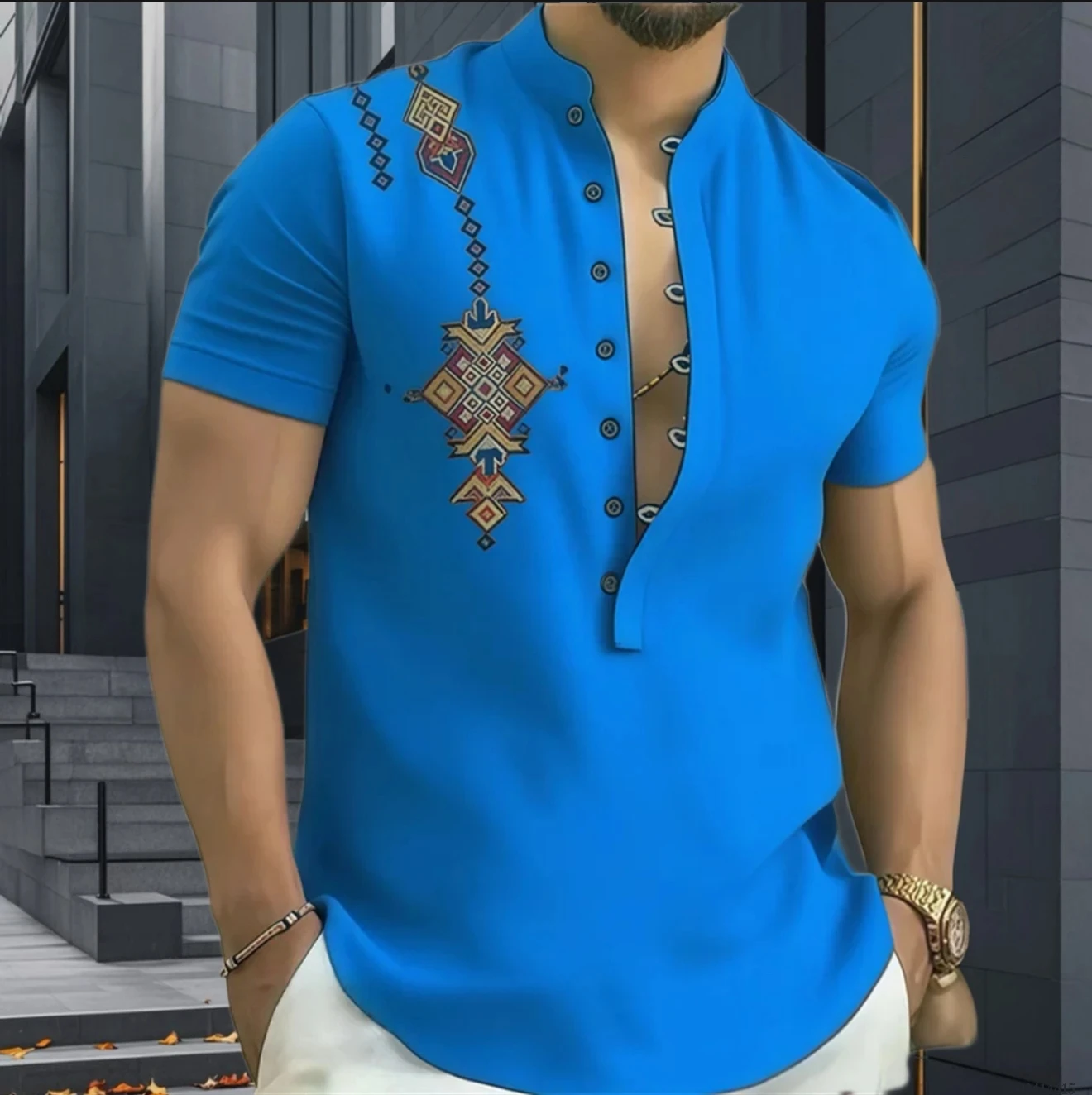 12 Colors Men's Tribal Print Shirts High Quality Men's Shirts Retro Geometric Print Short Sleeve Shirts Plus Size XS-6XL