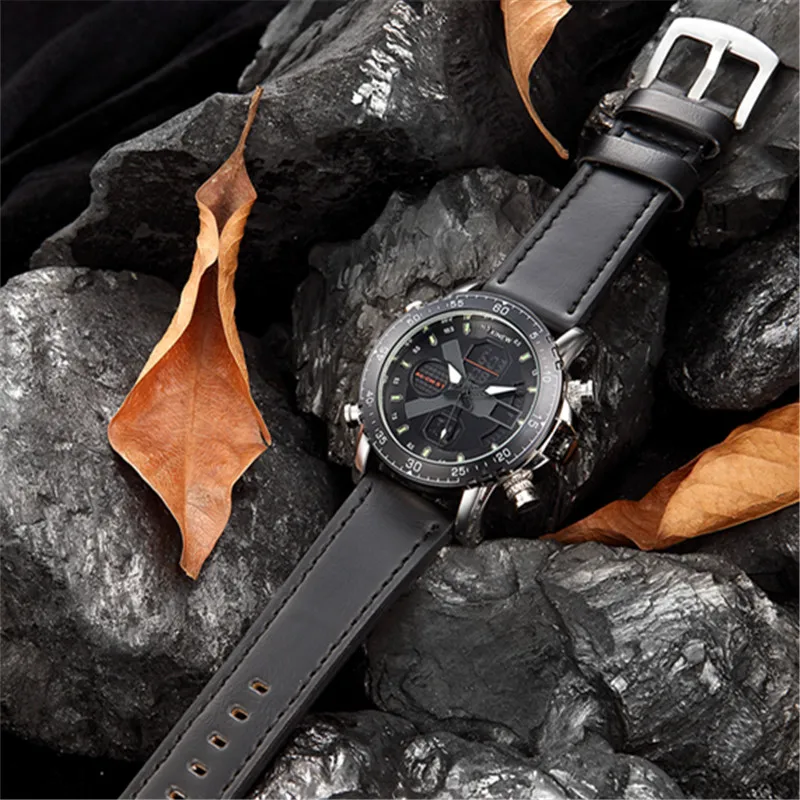 Men Big Brand Designer Watches Fashion Casual Alloy Band Dual Time Multi-function Sports Vintage Watch Black Relogio Masculino