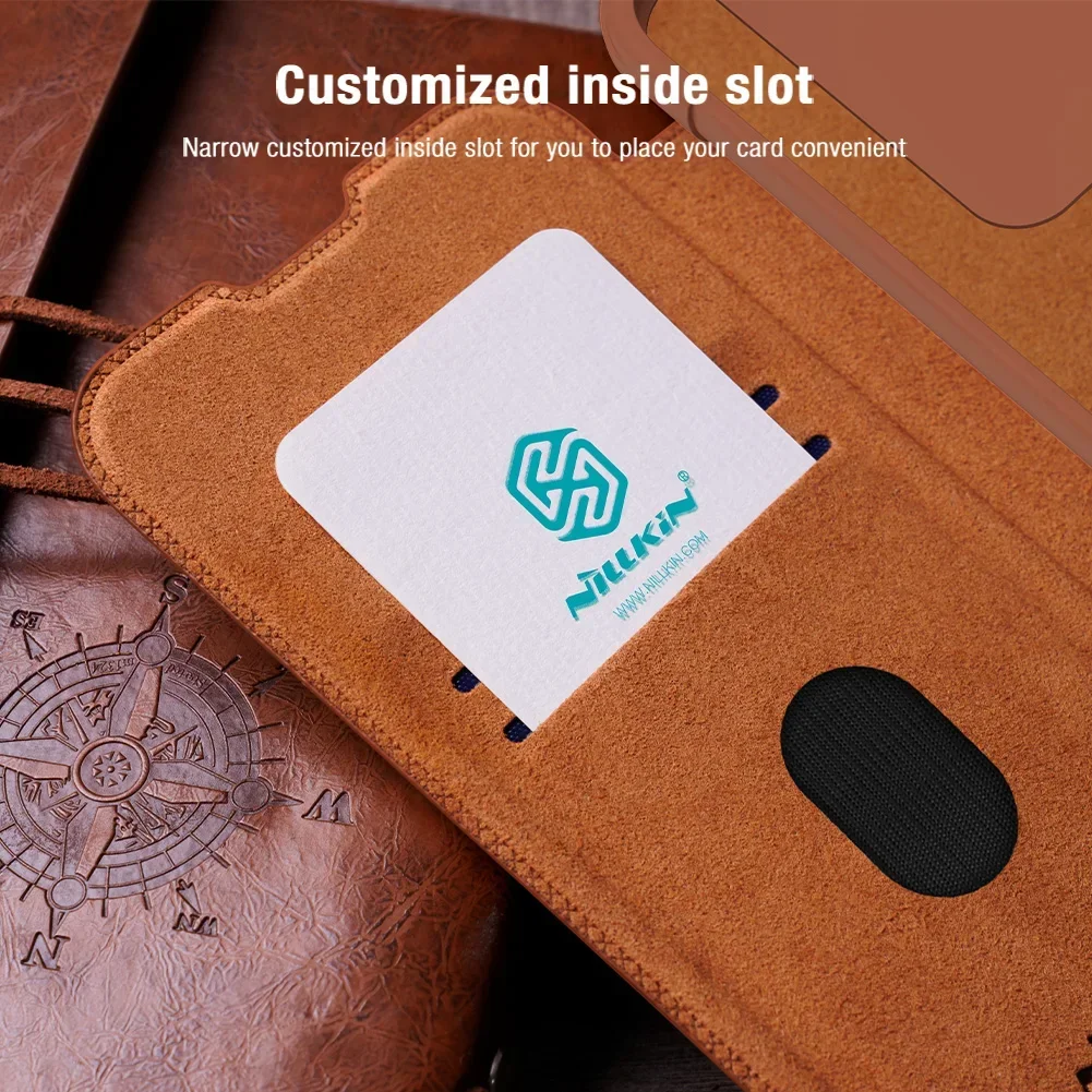 NILLKIN Flip Wallet Leather Case for Samsung Galaxy S23 FE, Camera Protection, Back Cover WIth Kickstand, Qin Pro, Card Pocket image 3