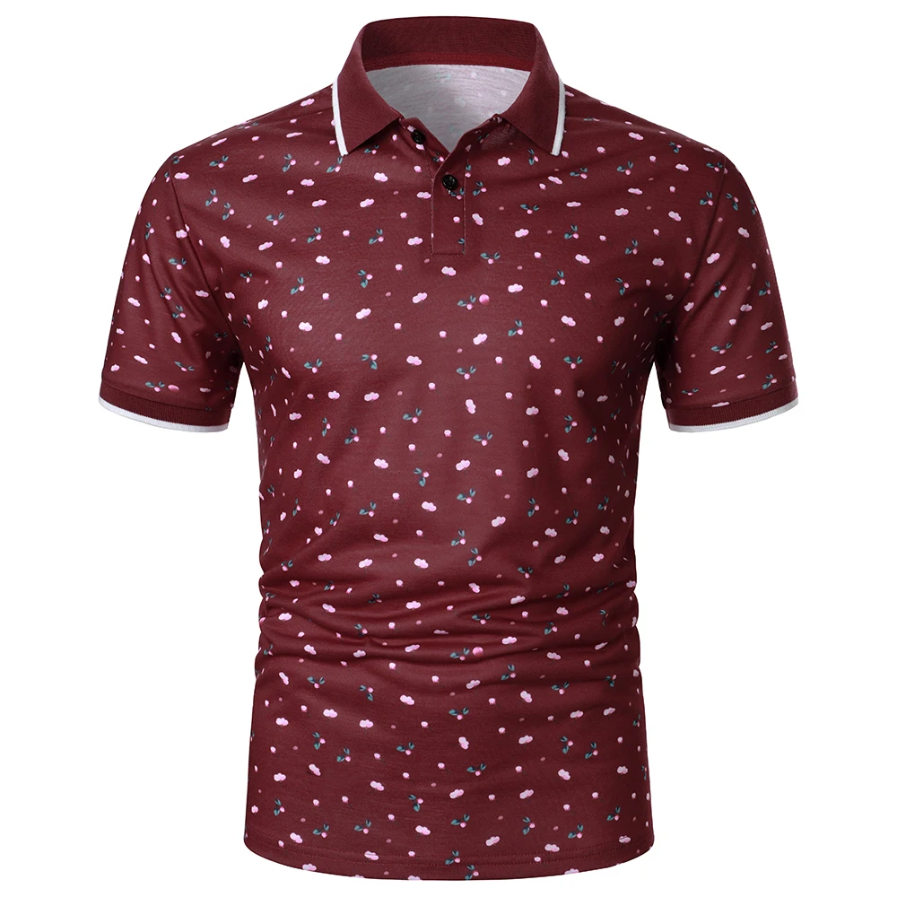 Men Short Sleeve Polo Shirt Floral Pattern Digital Printing Top Streetwear Casual Fashion Holiday Men Rib Lapel Polo Shirt