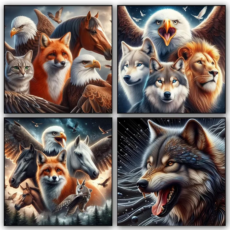 5D Diamond Painting Forest Eagles Owl Lion Wolf Zoo Mosaic Needlework Full Square Round Drill Diamond Embroidery Sale Wall Decor