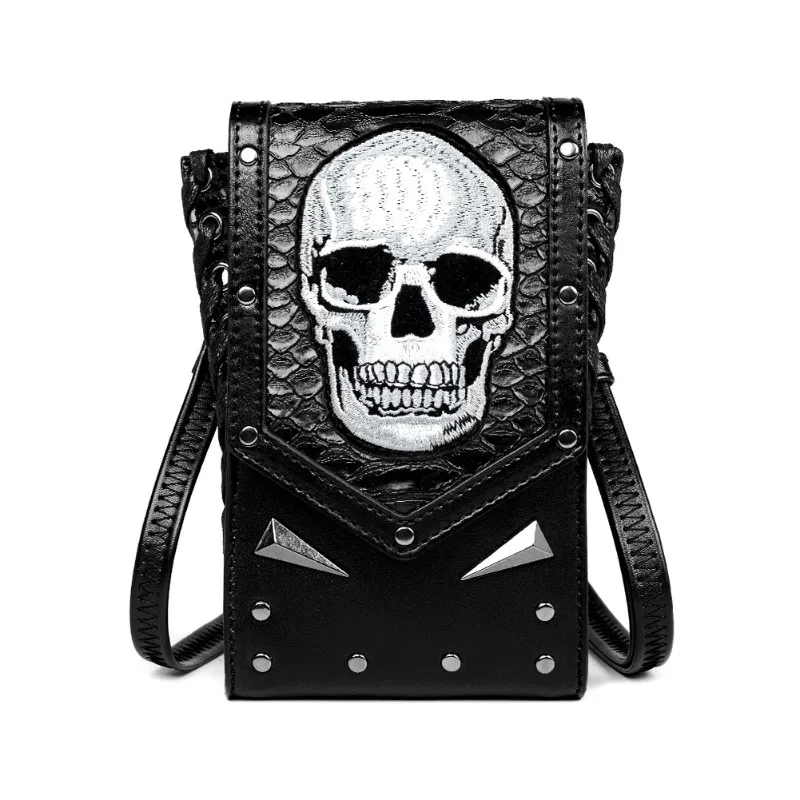 

Fashion CrossBody Bags Mobile Phone Skull Pattern Waist Bag Women Men Shoulder Handbags Locomotive Wallet Purse Punk PU Leather