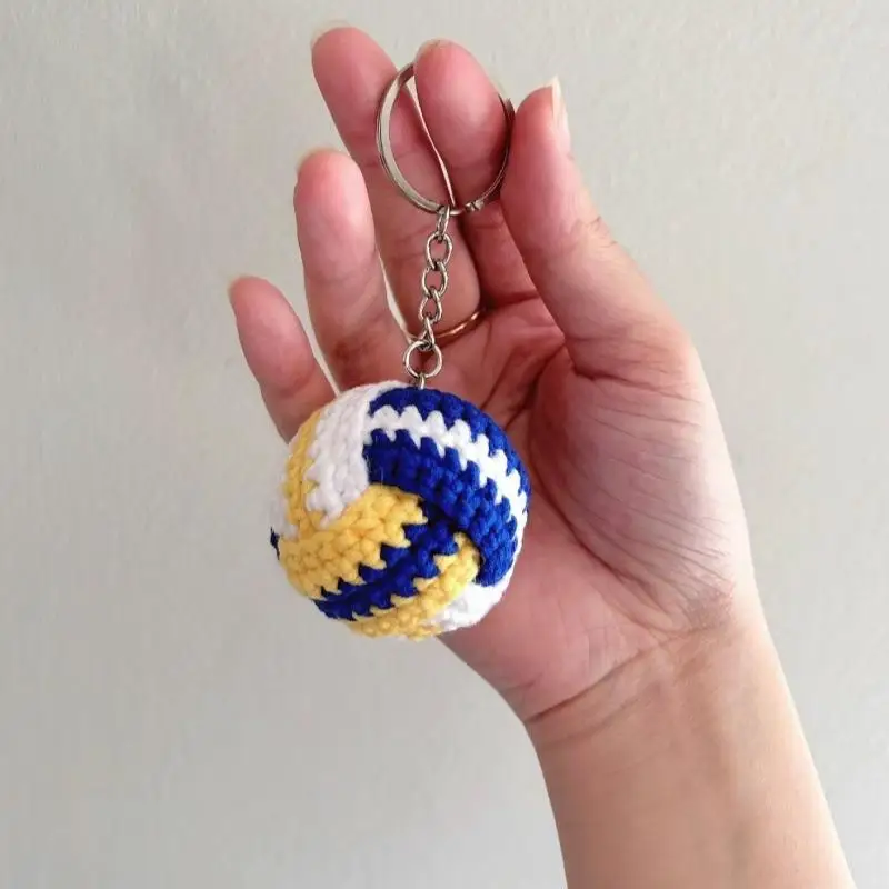 1Pcs Funny Volleyball Doll Keyrings Cute Kawaii Knitted Volleyball Crochet Keychain Handmaking Knitting Car Keys Pendant